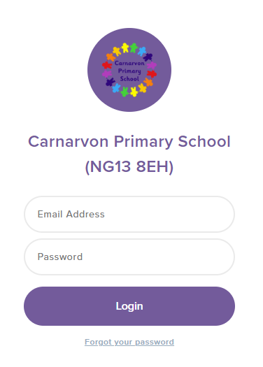 Screenshot of log in screen